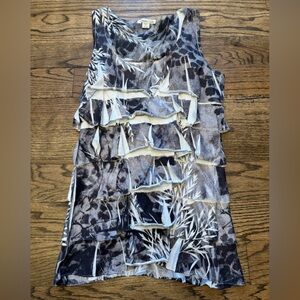 Coldwater Creek Sleeveless Layered Tiered Top with Abstract Print, Size Small
